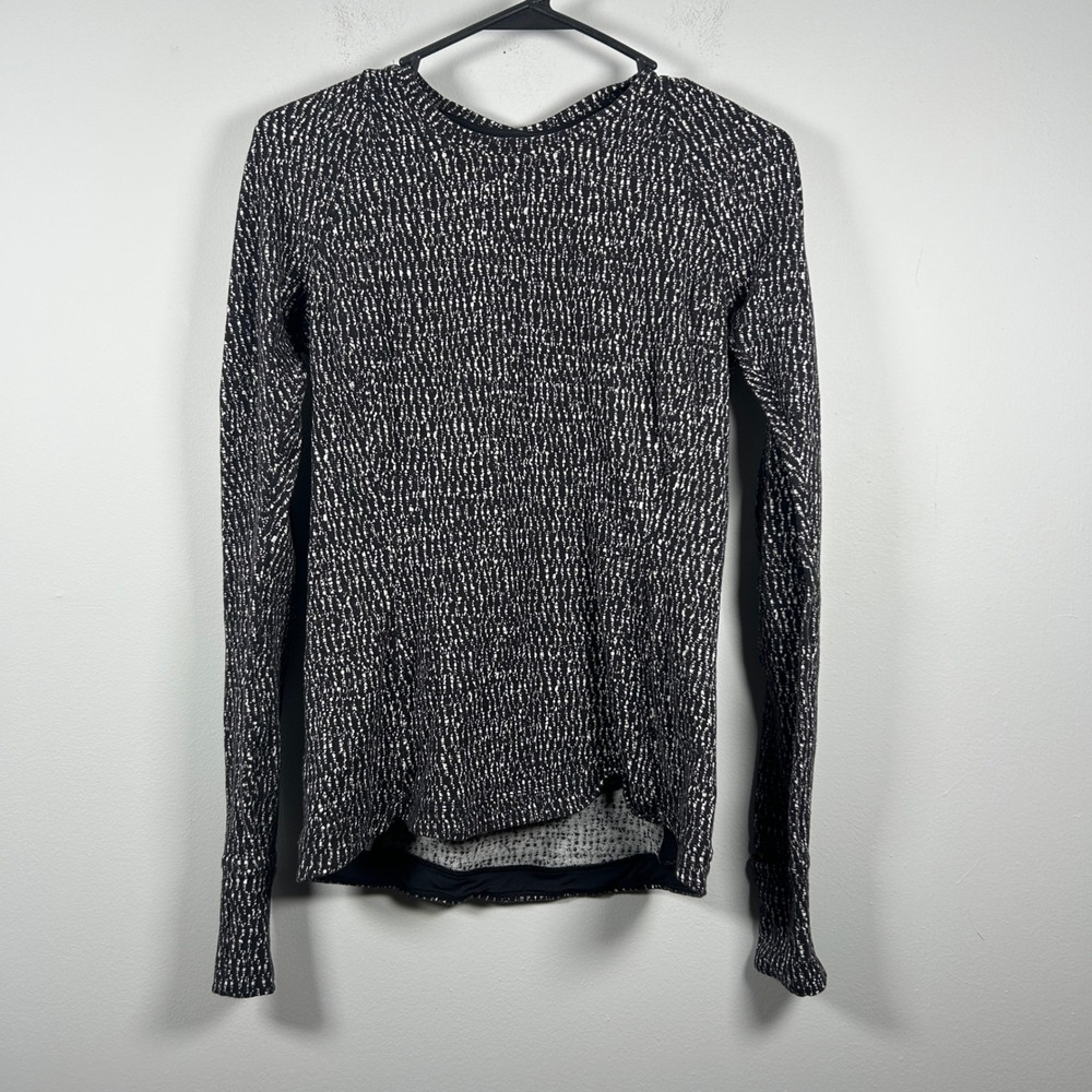 Lululemon Runderful Active Top Womens 8 Black White Layer Running Thumbholes